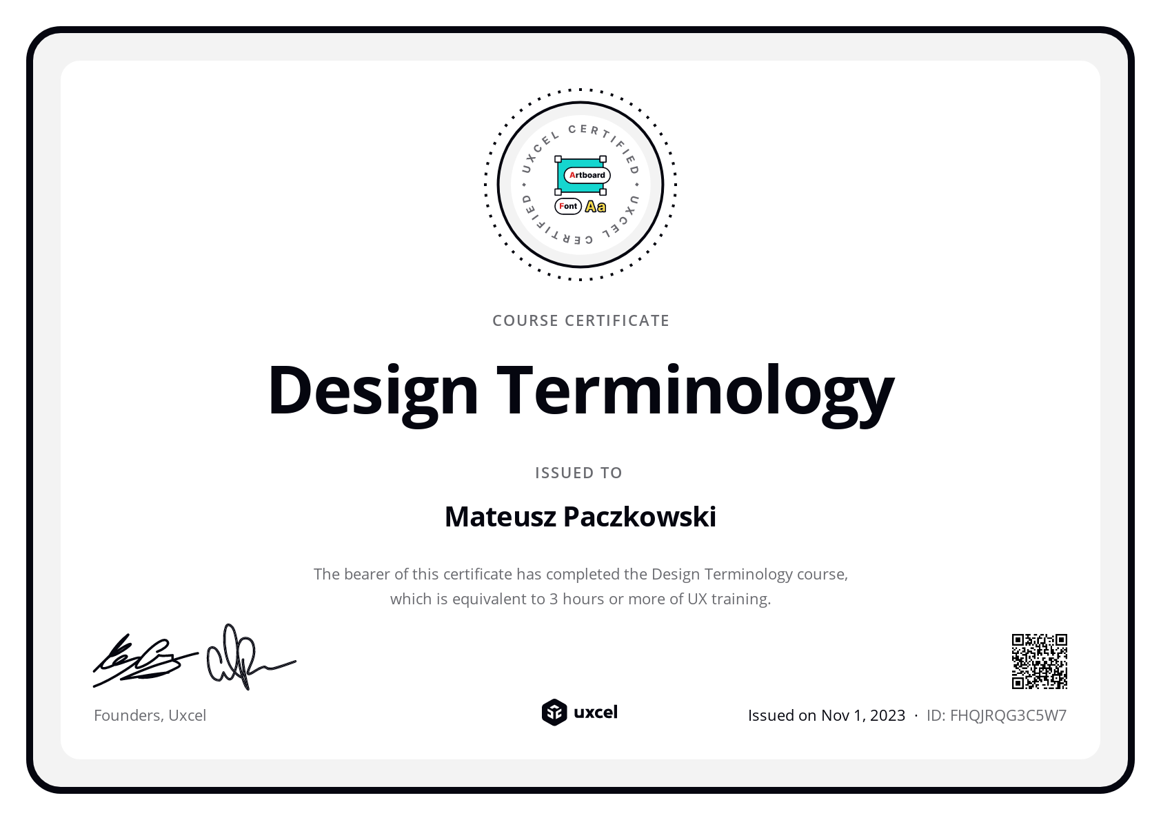 Mateusz Paczkowski's certificate